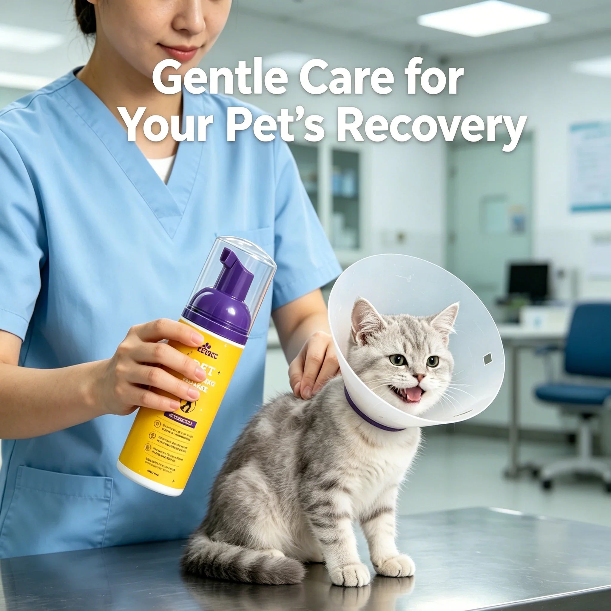 Waterless Pet Dry Shampoo Foam Mousse - No Rinse Cleansing Grooming Solution Gentle Clean Refreshing Hair Wash for Cats