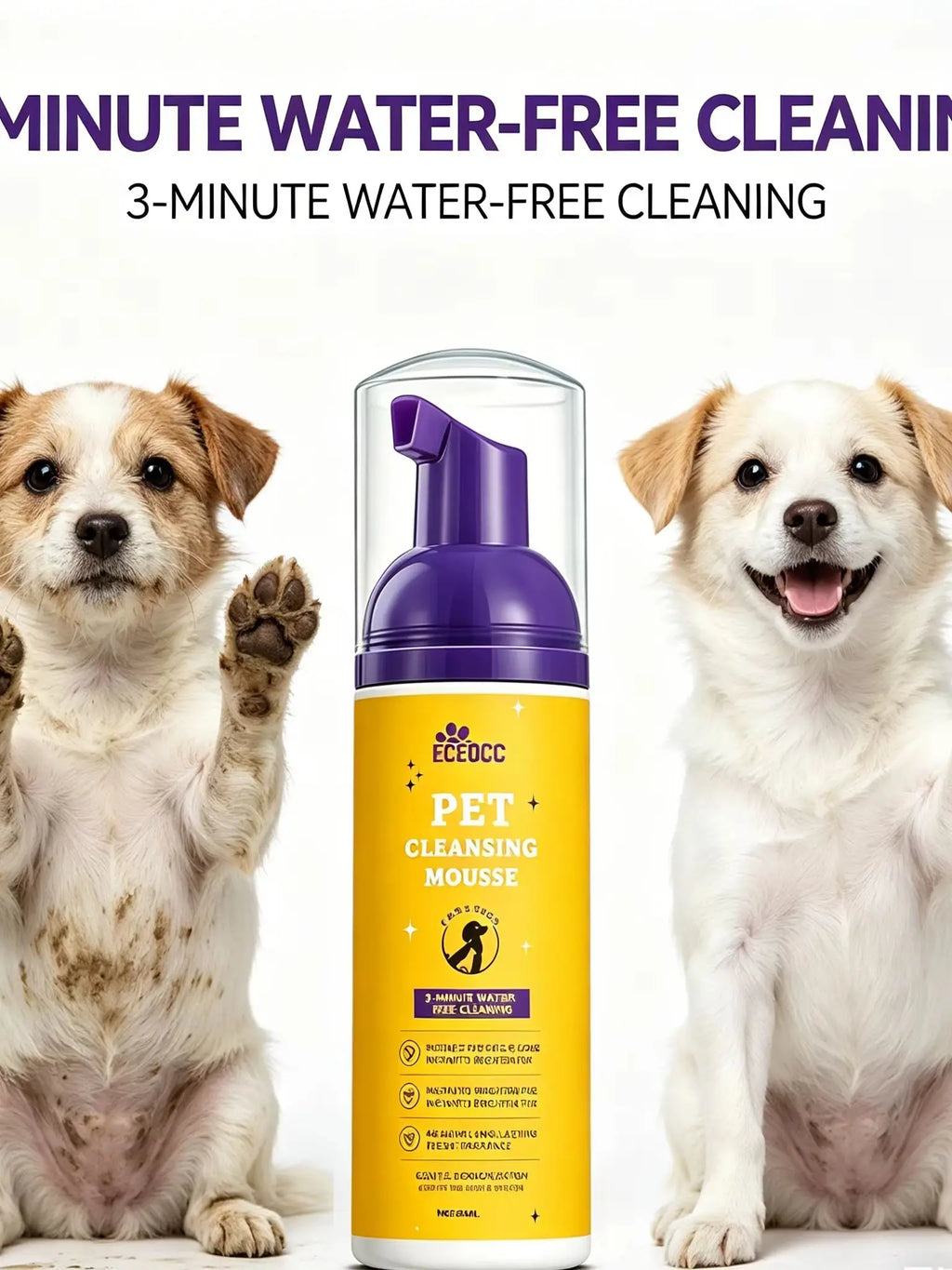 Waterless Pet Dry Shampoo Foam Mousse - No Rinse Cleansing Grooming Solution Gentle Clean Refreshing Hair Wash for Cats