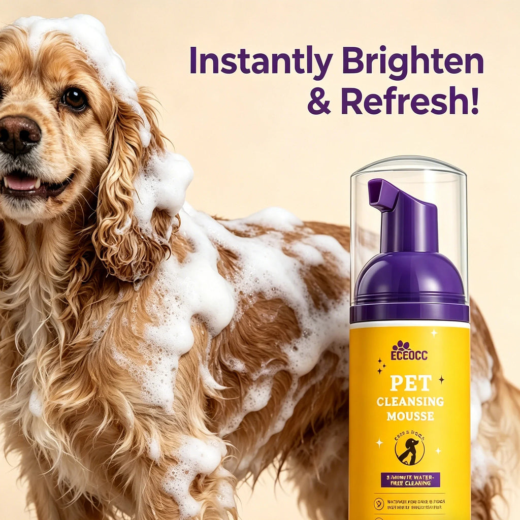 Waterless Pet Dry Shampoo Foam Mousse - No Rinse Cleansing Grooming Solution Gentle Clean Refreshing Hair Wash for Cats
